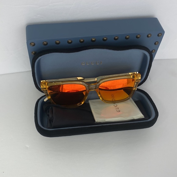 New  - Gucci - GG0975S Orange Crystal/Orange Rectangular unisex Sunglasses … - Picture 5 of 16